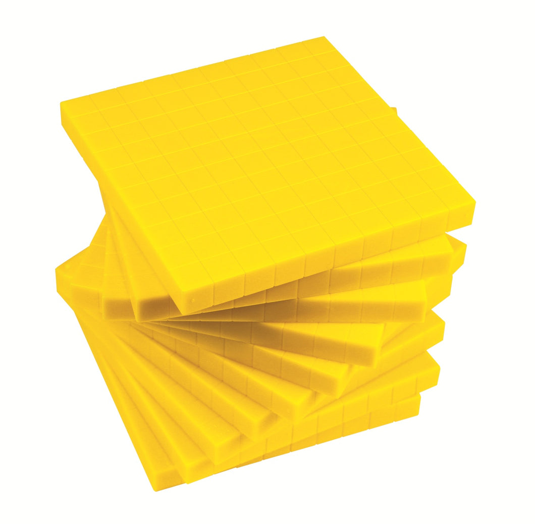 MAB Base Ten Flats - Yellow Plastic (10 piece pack)